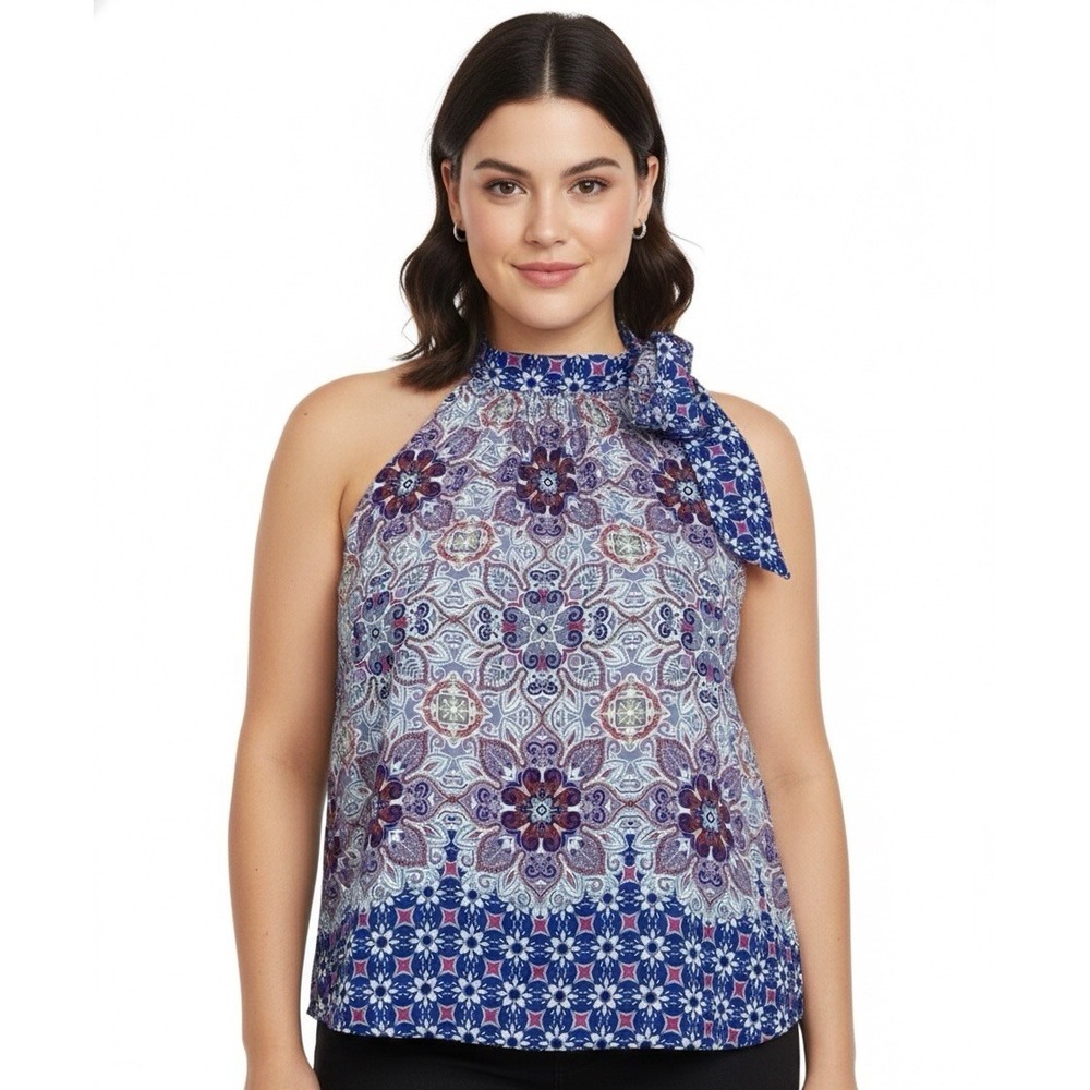 1State Women's XL Halter Top Tie Neck Multicolor Floral‎ Pattern